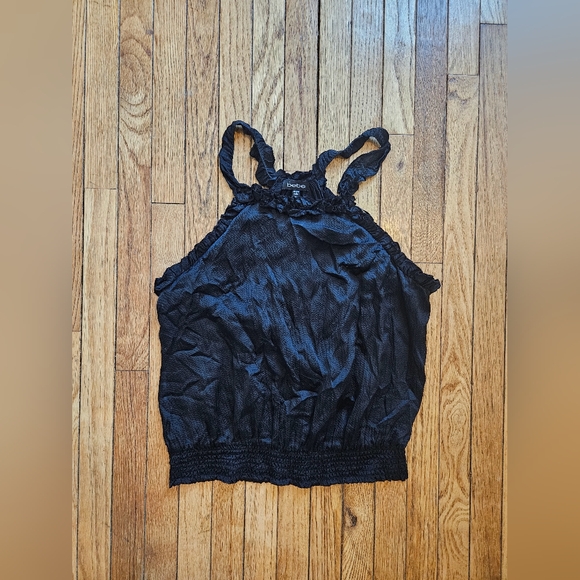 Bebe Vintage Y2K Black Silk Ruffle Halter Sleeveless Top M - Picture 2 of 4